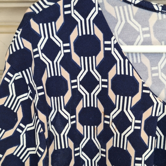 Always Indigo Blouse Plus Sz2X Geometric Print Short Sleeve Metal Embellishment - Picture 4 of 8